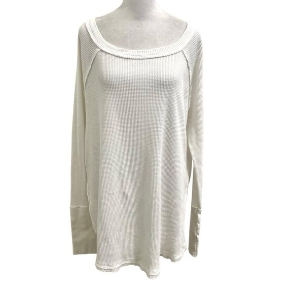 Free People Oversized Relaxed Waffle-Knit Thermal Sweater Top White size Medium - Picture 1 of 11
